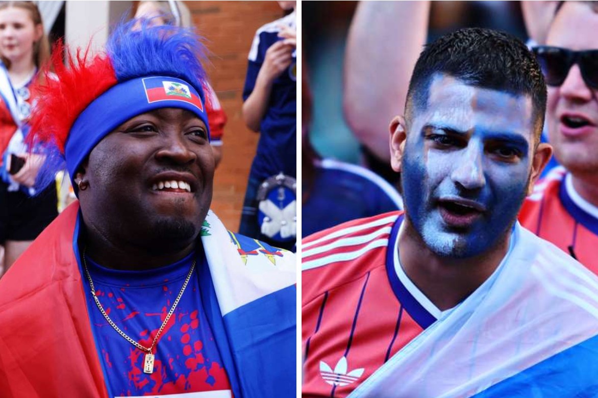 Fanatiques haïtien et écossais, chacun aux couleurs de son pays